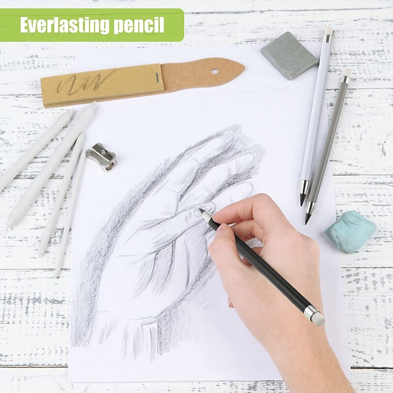 18 Pcs Inkless Pencil Reusable Everlasting Pencil Eternal Pencil Erasable Pencils with Eraser for Writing Drawing