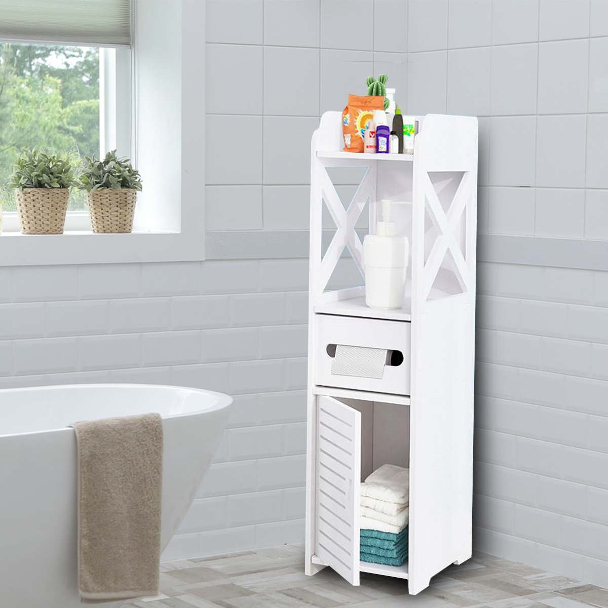 DIY Small Bathroom Toilet Storage Cabinet Waterproof Organizer Vanity Floor Standing Rack Washbasin Shower Corner Sundries Shelf