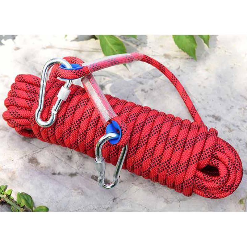 12mm 10/20/30m Climbing Rope w/ Hook High Strength Emergency Safety Fire Escape Rope Lifeline Rescue Rope Outdoor Survival Tool: Red / 20m