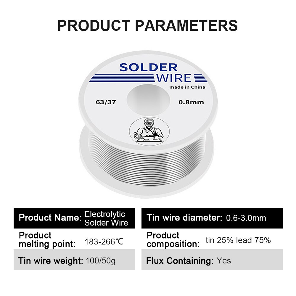 Loddetråd 1.0mm/0.8mm/0.6mm tin bly tintråd smelteharpikskerne lodde loddetråd rulle no-clean blysvejsetråd
