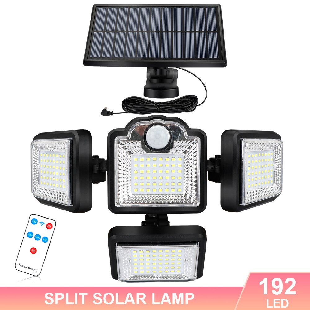 Panel słoneczny światło na czujnik ruchu 192/198LED ścienne lampa bezpieczeństwa 4 głowy zewnętrzne oświetlenie krajobrazu 3 tryby IP65 wodoodporna z Remot: 192LED-Separation / 1PCS