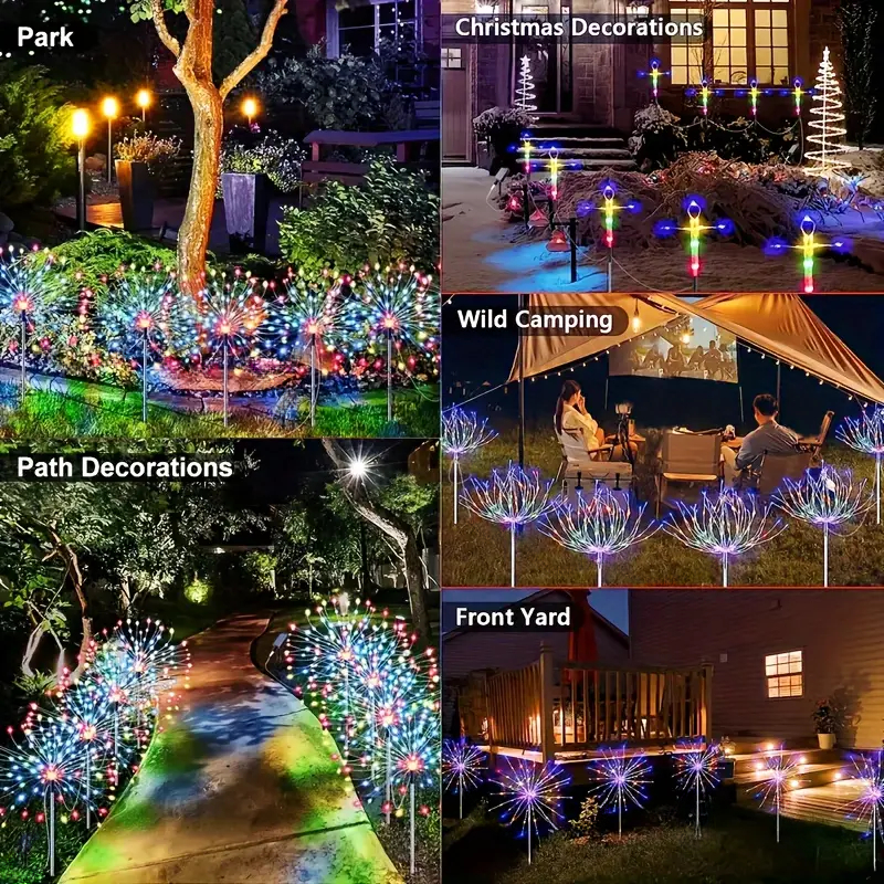Solar Garden Lights 200LED Waterproof Outdoor Lighting with Installation Hardware Firework Lights for Pathway Lawn Christmas