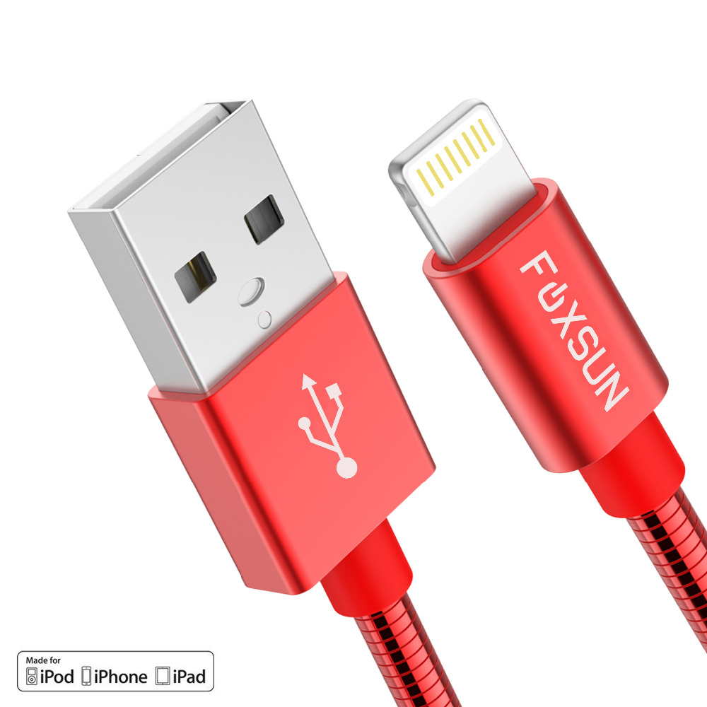 Foxsun Metal Voor iPhone Charger Cable Duurzaam 3.3FT/1 M Voor Bliksem naar Usb-kabel, sync en Opladen Cord voor iPhone X/8/7/6/5