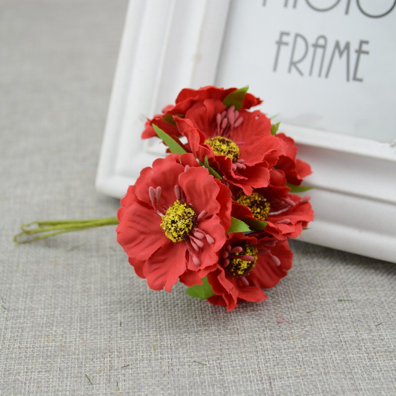 6 Stks/partij Cherry Blossom Kunstbloemen Trouwauto Vaas Voor Thuis Decoratie Bruid Boeket Handgemaakte Zijden Planten: red
