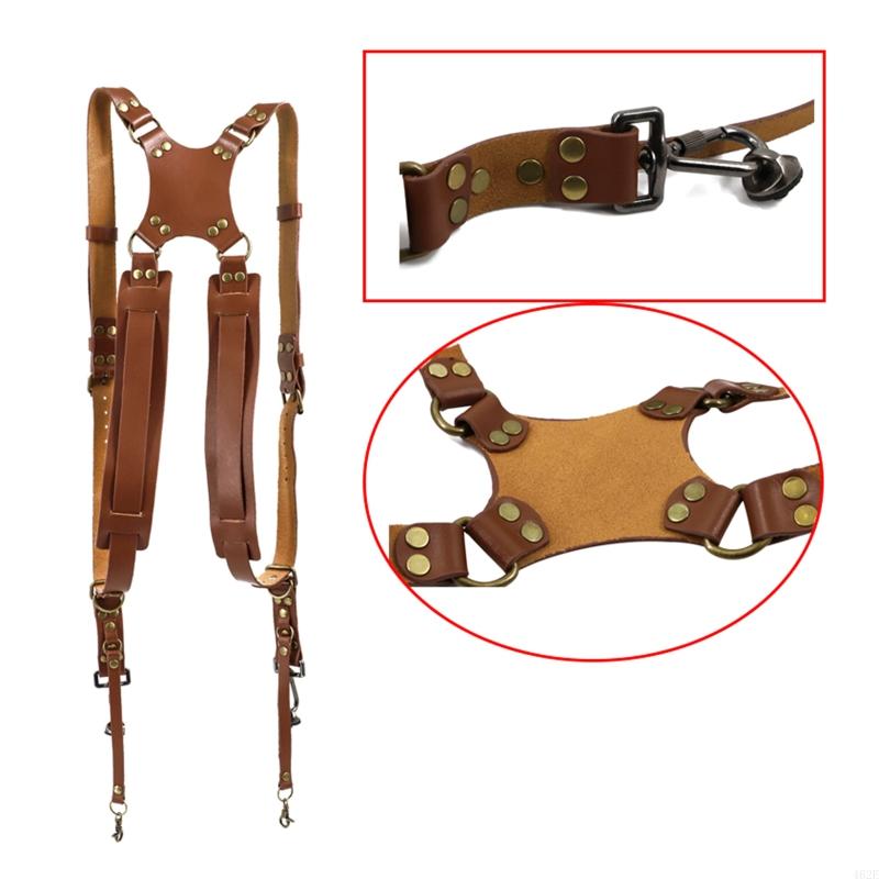 Correa para cámara, accesorios fotografía para cámaras, arnés cuero con doble hombro, remaches cuero, tirantes para cámara