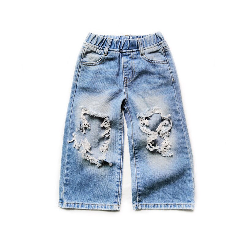 Frühling Sommer mädchen Jeans Baby hosen freundlicher hosen freundlicher streetwear böHöhle gerissen groß See breite Gamaschen 2 zu 9 jahre: 3T (90-100)