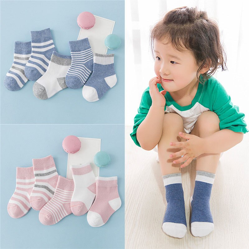 5 Paren/partij Kids Baby Sok Kinderen Katoenen Sokken Student Streep Vloer Sokken Herfst Winter Lente Jongens Meisjes Multi Kleur sok