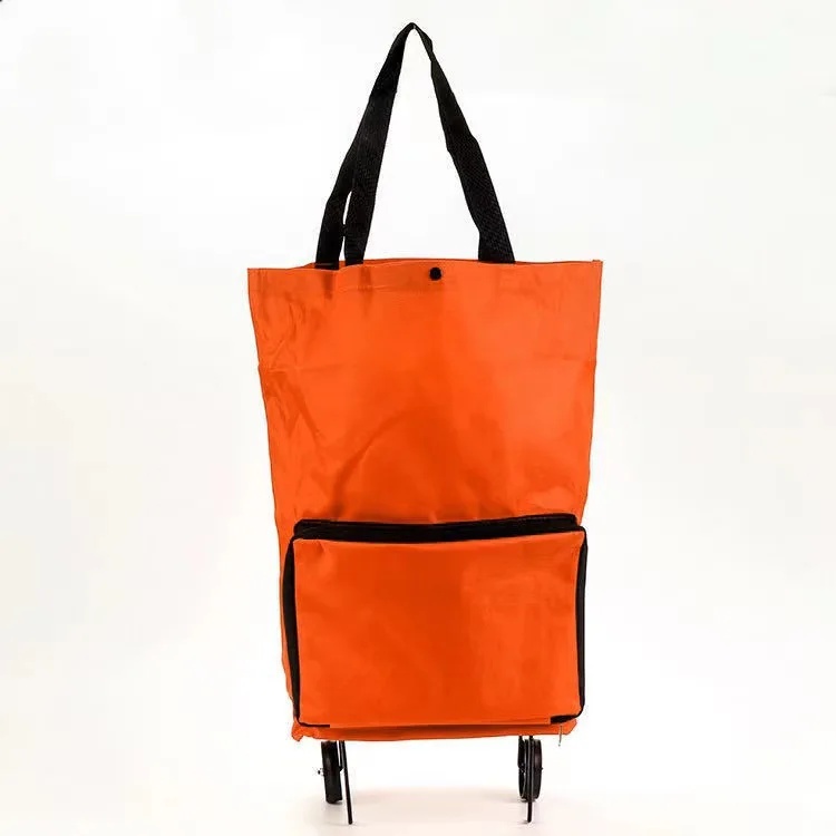 Shopping Bag with Wheels Foldable Hand Pull Extendable Vegetable Buying Car Casual Polyester Fiber Home Use Logo Addable: Brown