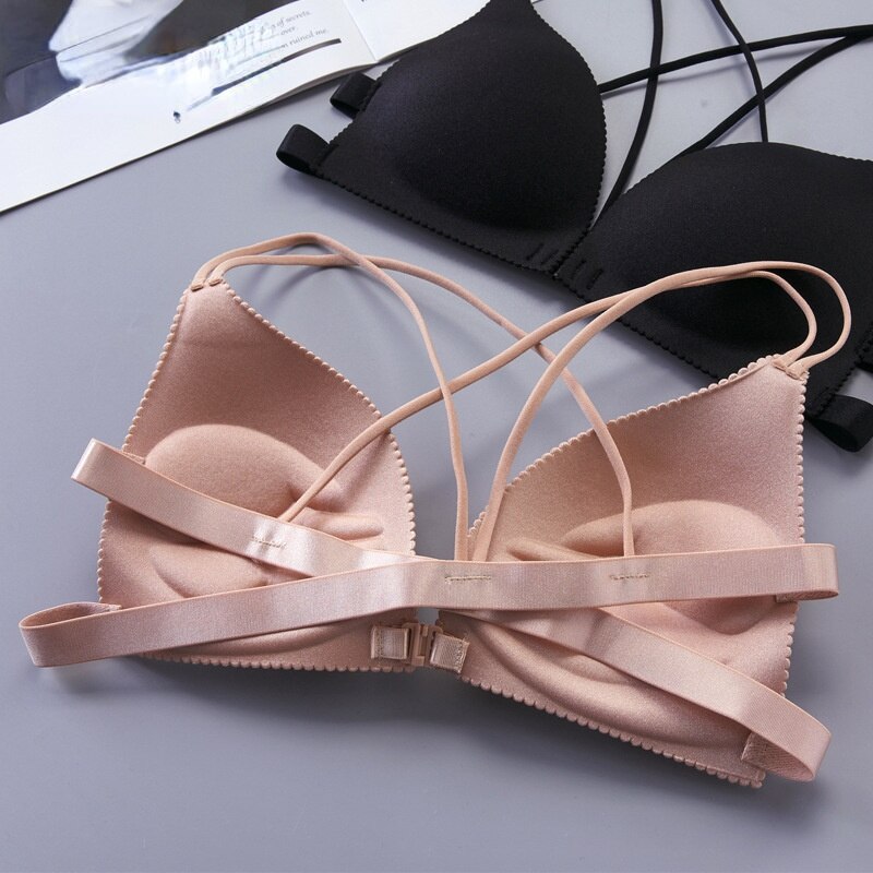 3D Seamless Front Buckle Bra Beautiful Back Sexy Cross Strap Wrapped Chest No Steel Ring Gathered French Girls Triangle Bra