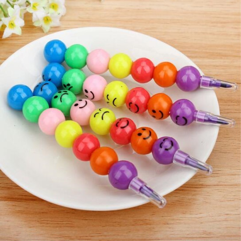 7 Colors Crayons For Kids Wax Crayon Sugar-Coated Haws Cartoon Smile Graffiti Pen Stationery