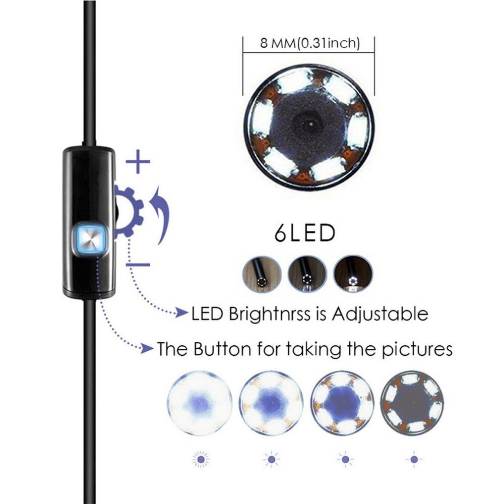 Waterproof WiFi Mobile Phone Endoscope 8mm 8 LED Handheld Borescope Digital Inspektion Camera With USB Adapter