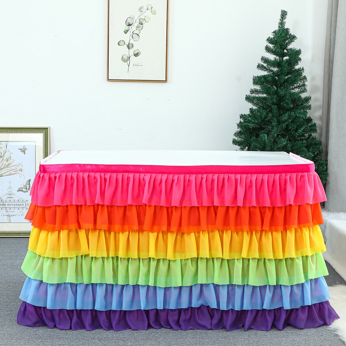 Falda de mesa de retazos de tutú de tul, mantel de 6 niveles, vajilla de Color, decoración de boda, cumpleaños, Baby Shower,: L185 X H77CM