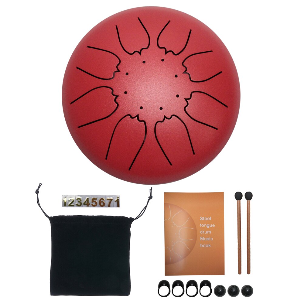 Fast 6 Inch Steel Tongue Drum 8 Tune Hand Pan Drum Tank Drum With Drumsticks Carrying Bag Percussion Instruments: Red