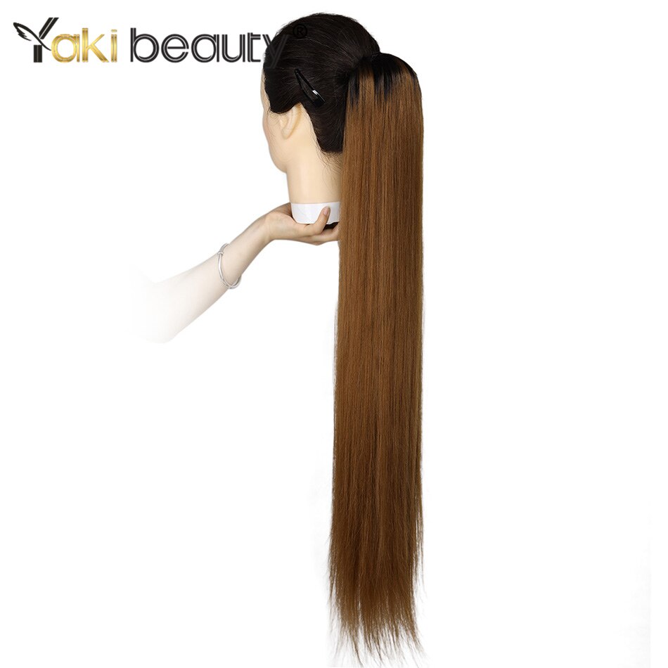 Synthetische paardenstaart, rechte clip-in haarstaart, nep haarstukjes voor zwarte vrouwen, ombre bruine kleur van yaki beauty: T2-30