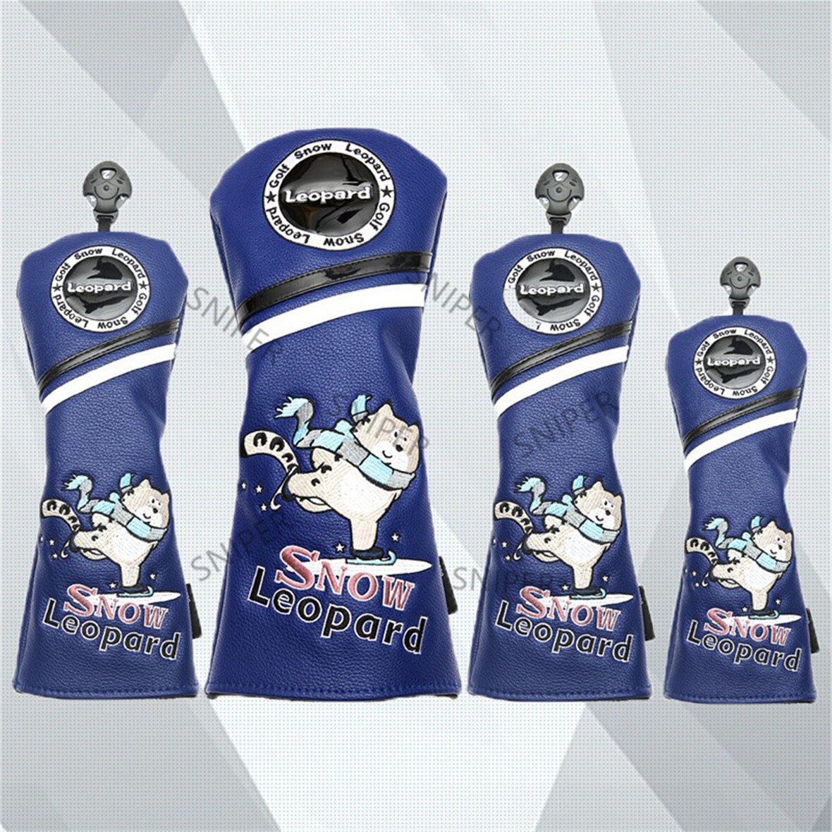 Snow Leopard Golf Driver Headcovers Sporting Goods Golf Driver Fairway Hybrids Woods Covers PU Leather Head Covers Set: 4 pcs Set cover