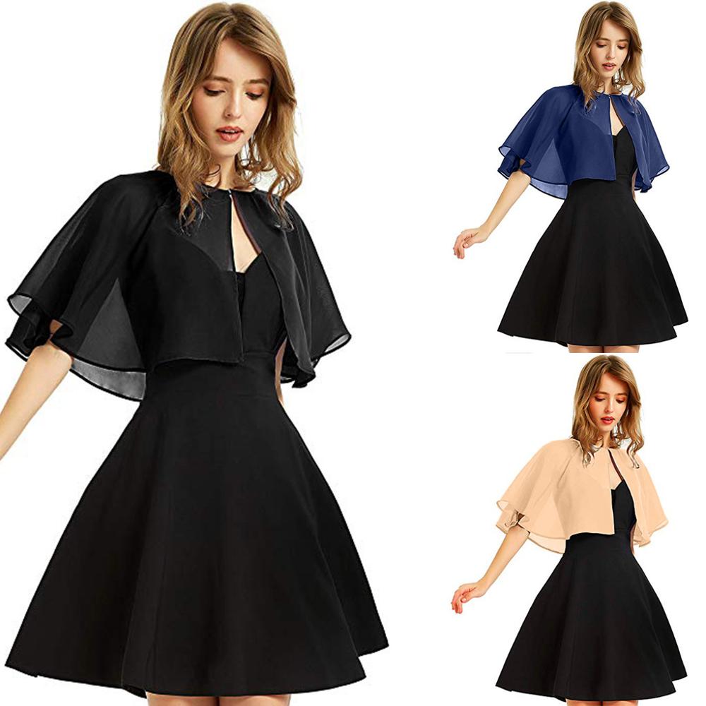 Bridal Wedding Bolero Women Chiffon Bridal Shawl Bridesmaid Shrug Party Evening Dress Capes Ivory Black Pink Purple Top Cover