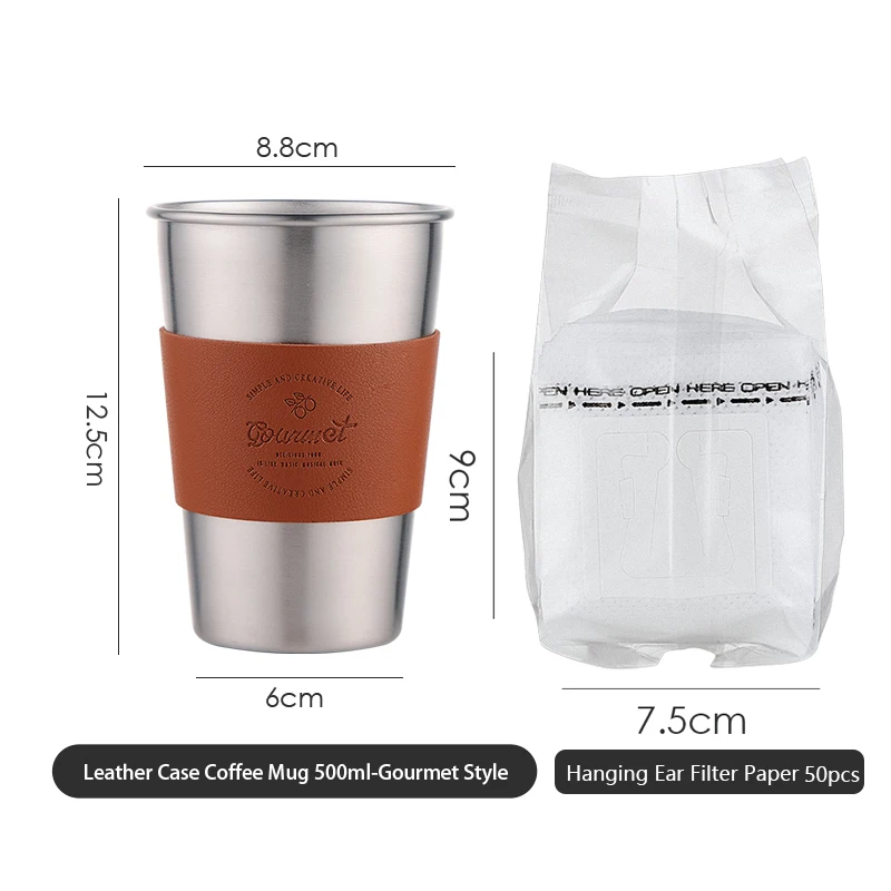 BINCOO Stainless Steel cup Beer Mug PU Holder 500ml Outdoor Camping Protable Coffee Mug customization Logo: light green