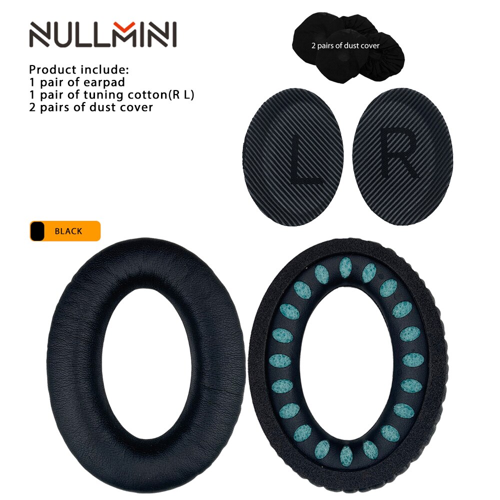 Nullmini vervangende leren oorkussens voor bose quietcomfort  qc35 qc35ii hoofdtelefoon hoofdband oorkap: Zwart