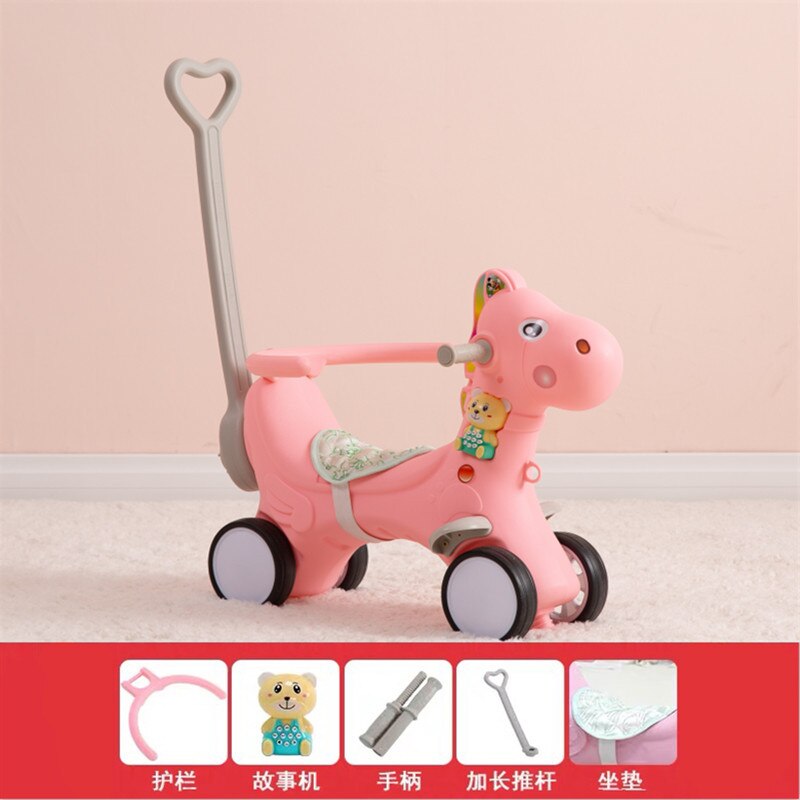 Multifunction Flash Wheel Kids Horse Rocking Chair Baby Ride on Toys Push Trolley 0-36 Months: 01