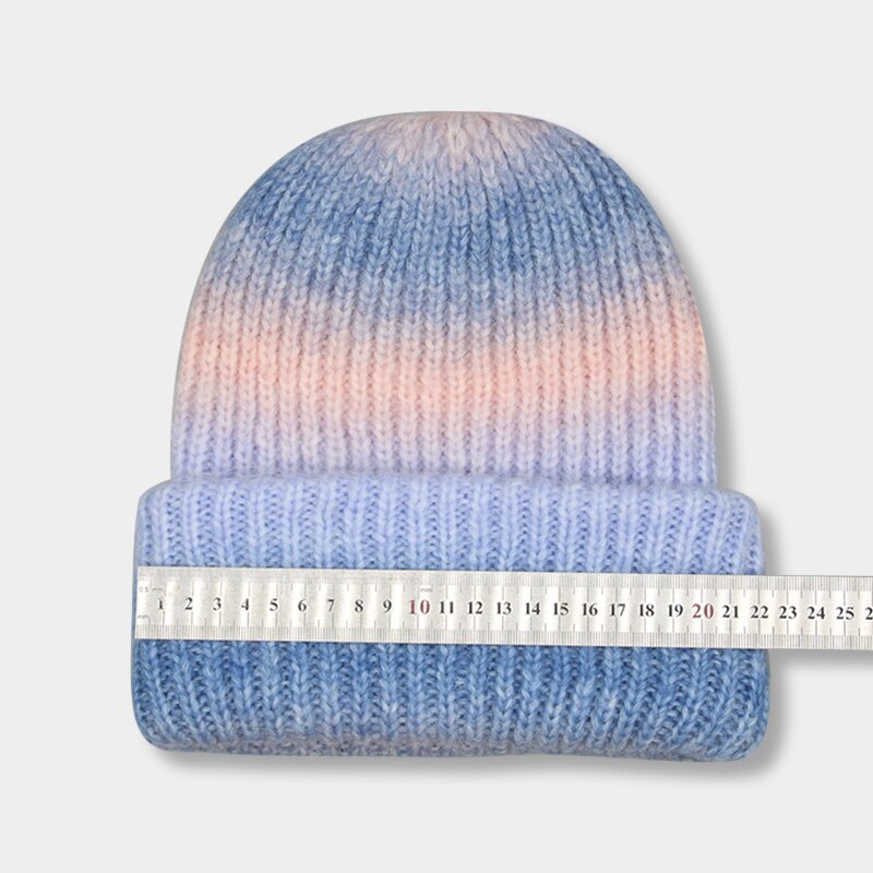 Beanie Hats for Women Winter Hat Tie Dye Gradient Color Keep Warm Outdoor Ladies Flexible Thick Winter Hat шапка мужская
