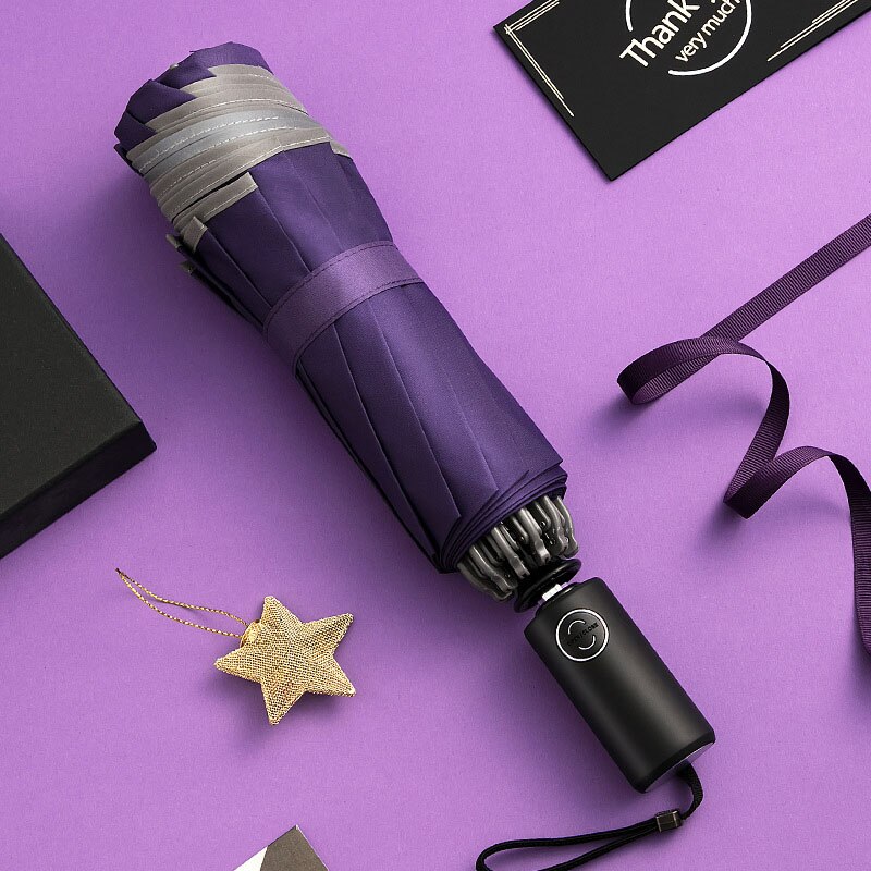 Automatische Reverse Paraplu Voor Auto 10 Botten 3-Vouwen Met Lichtgevende Reflecterende Strip Drip-Proof Reverse Paraplu regen Vrouwen: Purple