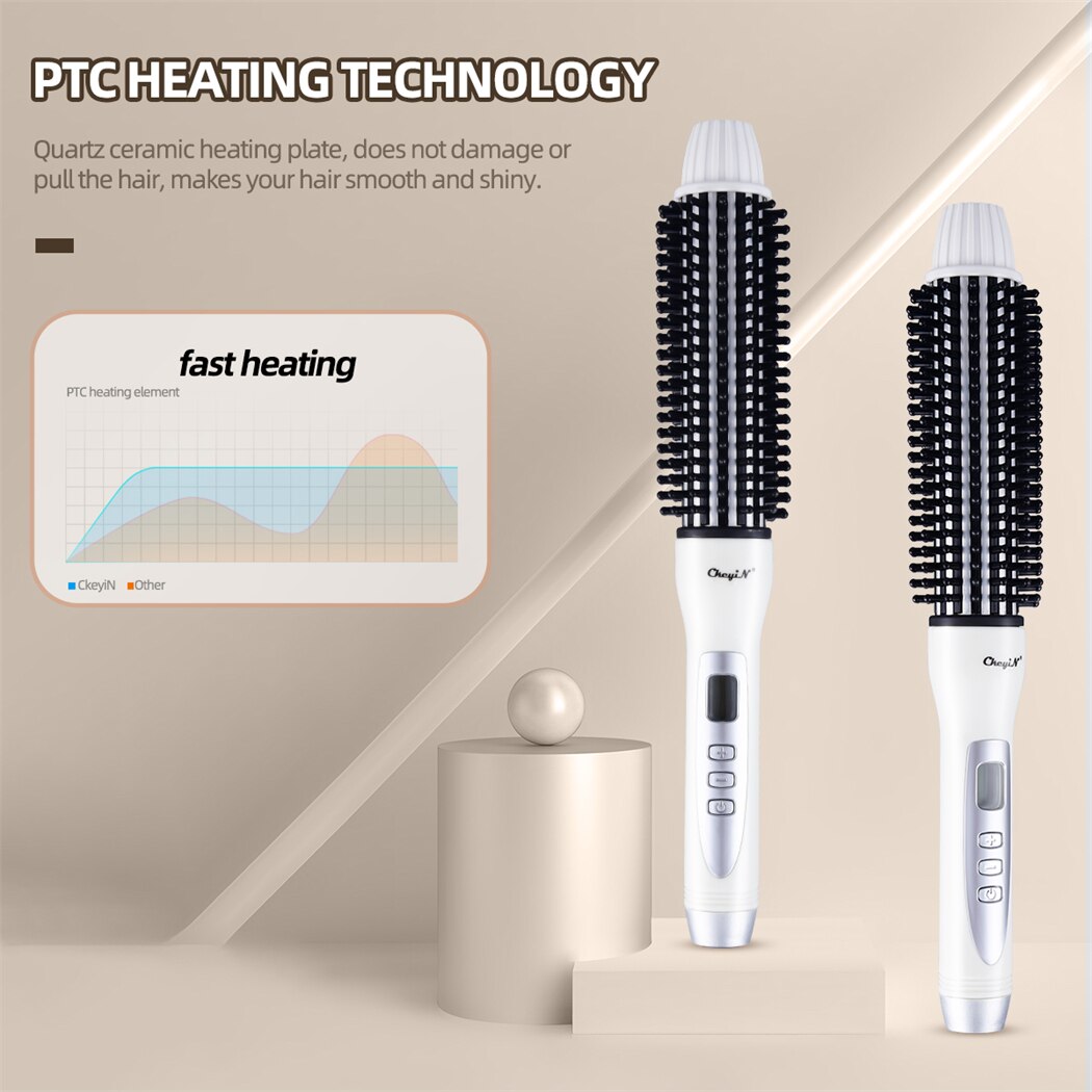 Ckeyin Ceramic Anion Hair Curler Straightener Heat Comb LCD Hair Brush Curling Comb Round Large Roller Waver 40