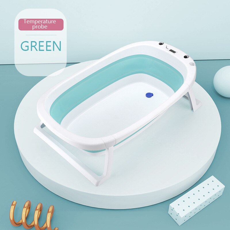Foldbare børnebadekar baby bærbart badekar med elektronisk temperatur, sammenklappelig badefad til 0-6 børn sparer plads: Stil 1- grøn