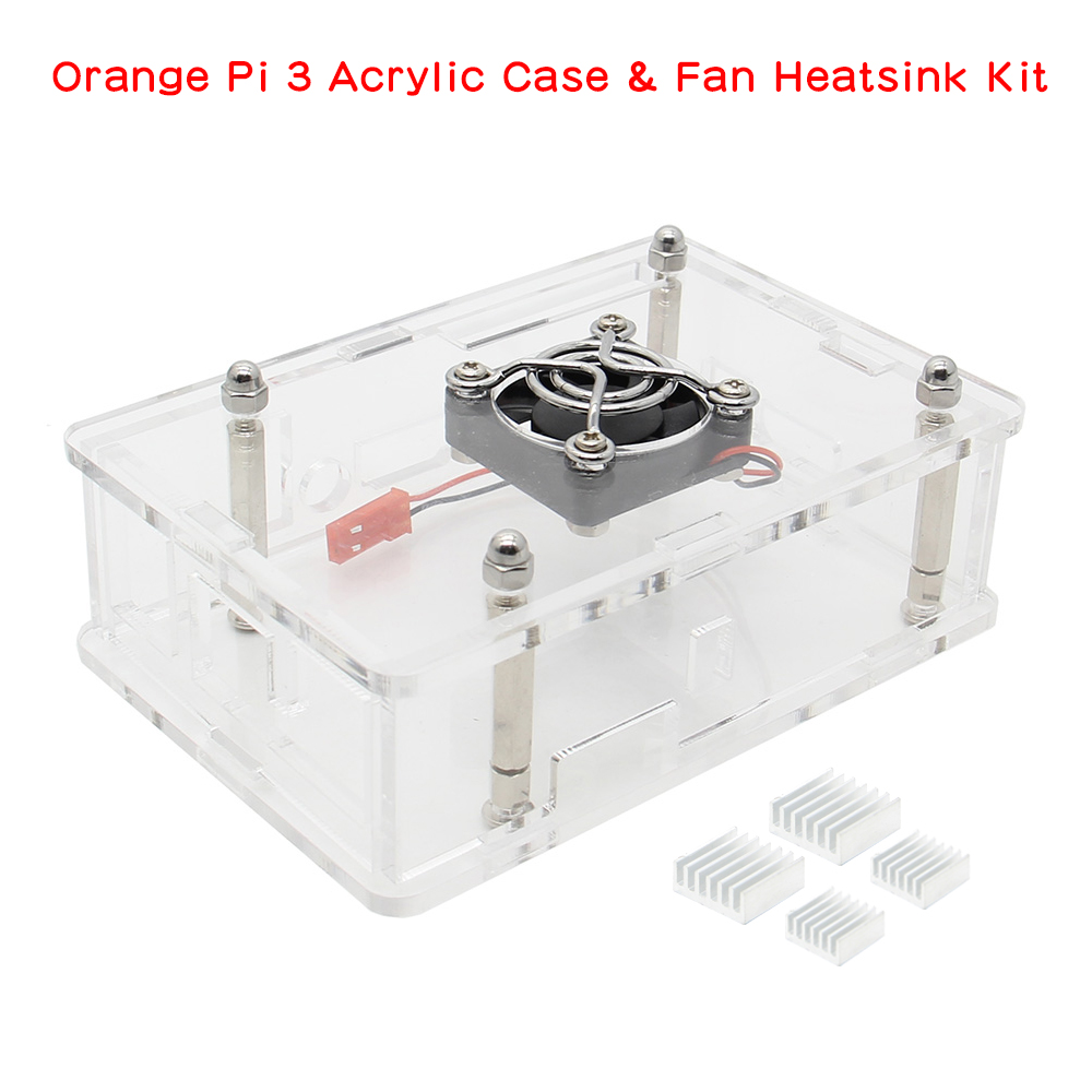 Orange Pi 3 Acryl Fall Set, Schutzhülle + Fan + Aluminium Legierung Kühlkörper Kit für Orange Pi 3