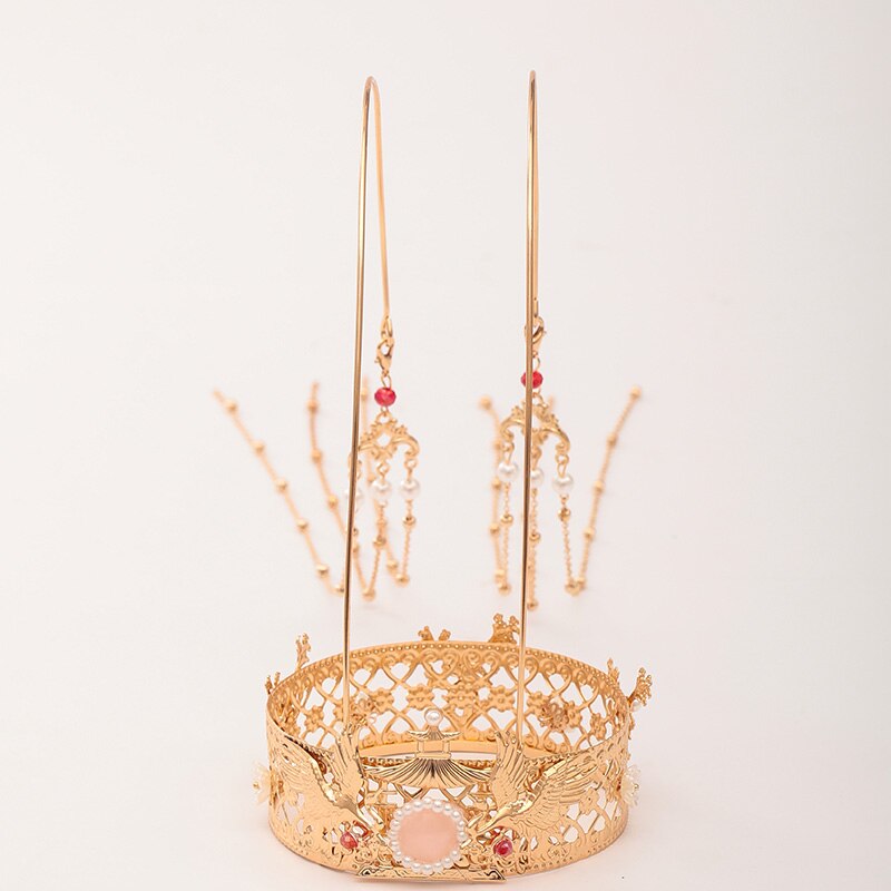 FORSEVEN Luxury Pearls Long Tassel Tiaras and Crowns Hairpins Hair Forks Chinese Wedding Hanfu Dress Show Hair Jewelry