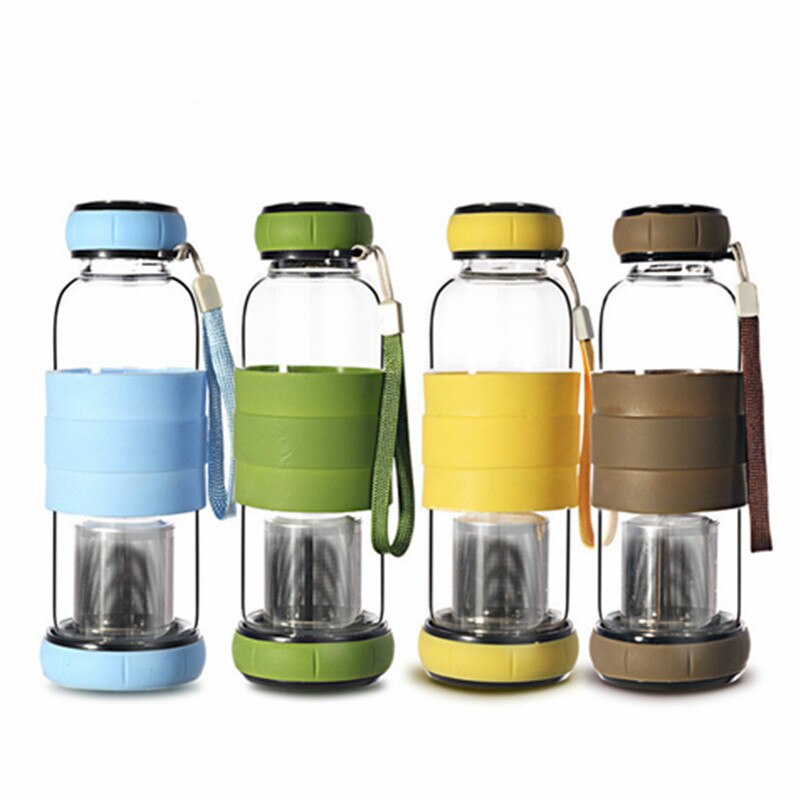 420ml ma cruche d'eau couvercle de citrouille bouteille d'eau en verre avec infuseur à thé Communication bidirectionnelle Anti-brûlure bouteille extérieure