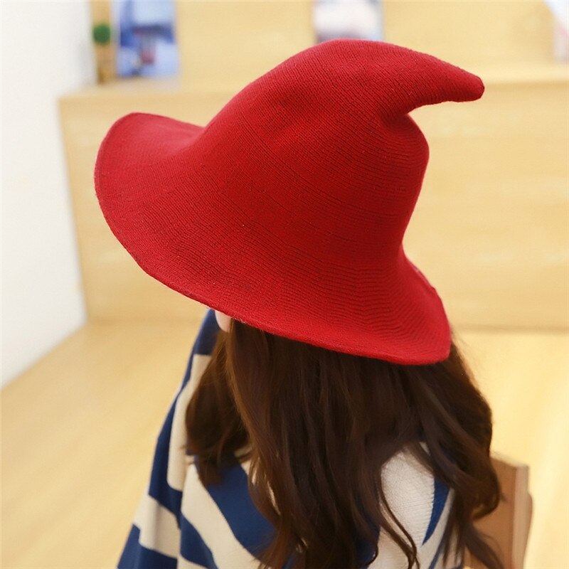Sombrero de lana moderno para mujer, gorros de bruja de Color sólido de Halloween, Vintage para mujer, tapón en punta, ropa para Primavera, Otoño e Invierno