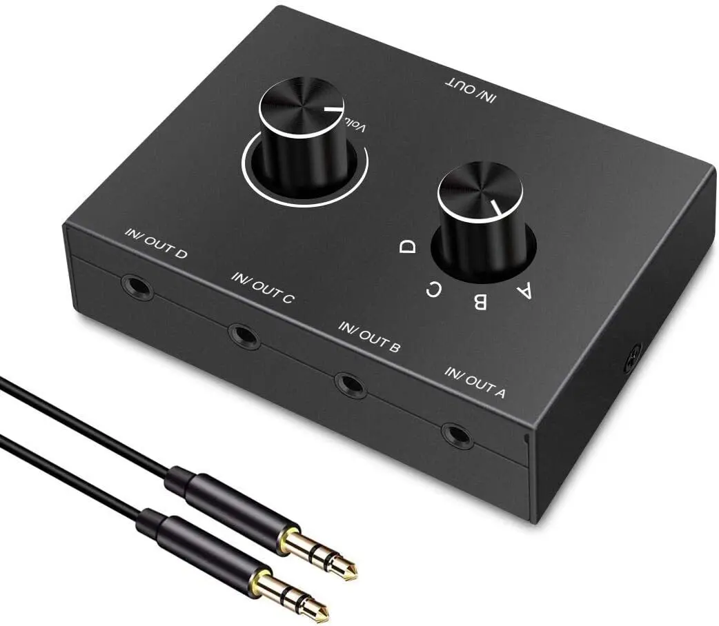 3,5 mm Audio--Umschalter-Splitter, 2-in-1/4-in-1 bidirektionaler Audio--Adapter mit Stummschalttaste, RCA-Stereo-Audio--Schalter, Videokabel: Weiß