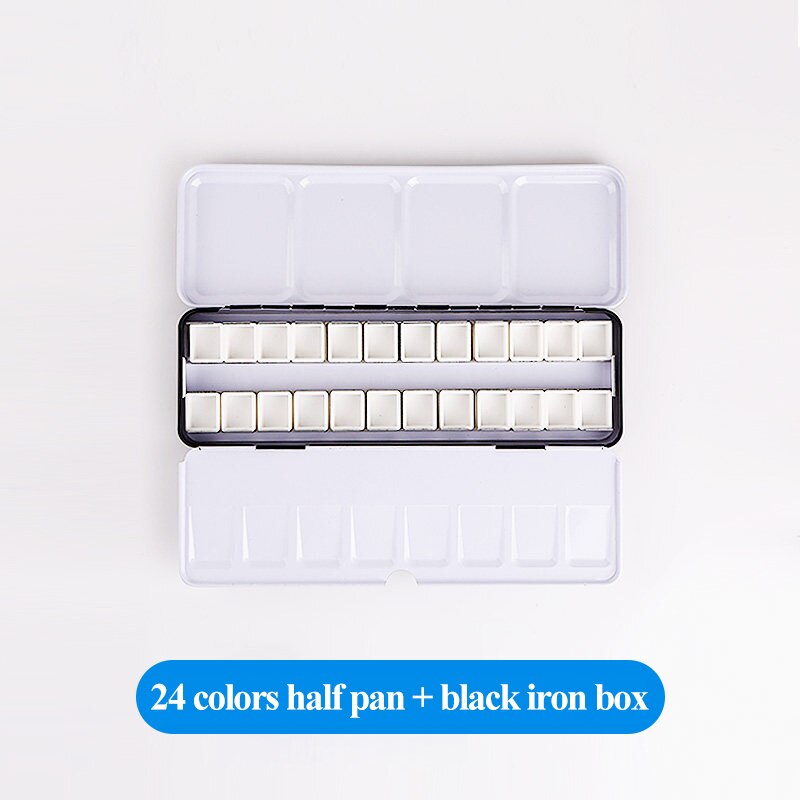 Art Watercolor Pigment Paint Grid Empty Full/Half Pan/Grid/Block/Case/Box 14/24/48pcs Empty Iron Box Subpackage Storage Box Tool: Iron-box-half-24pcs