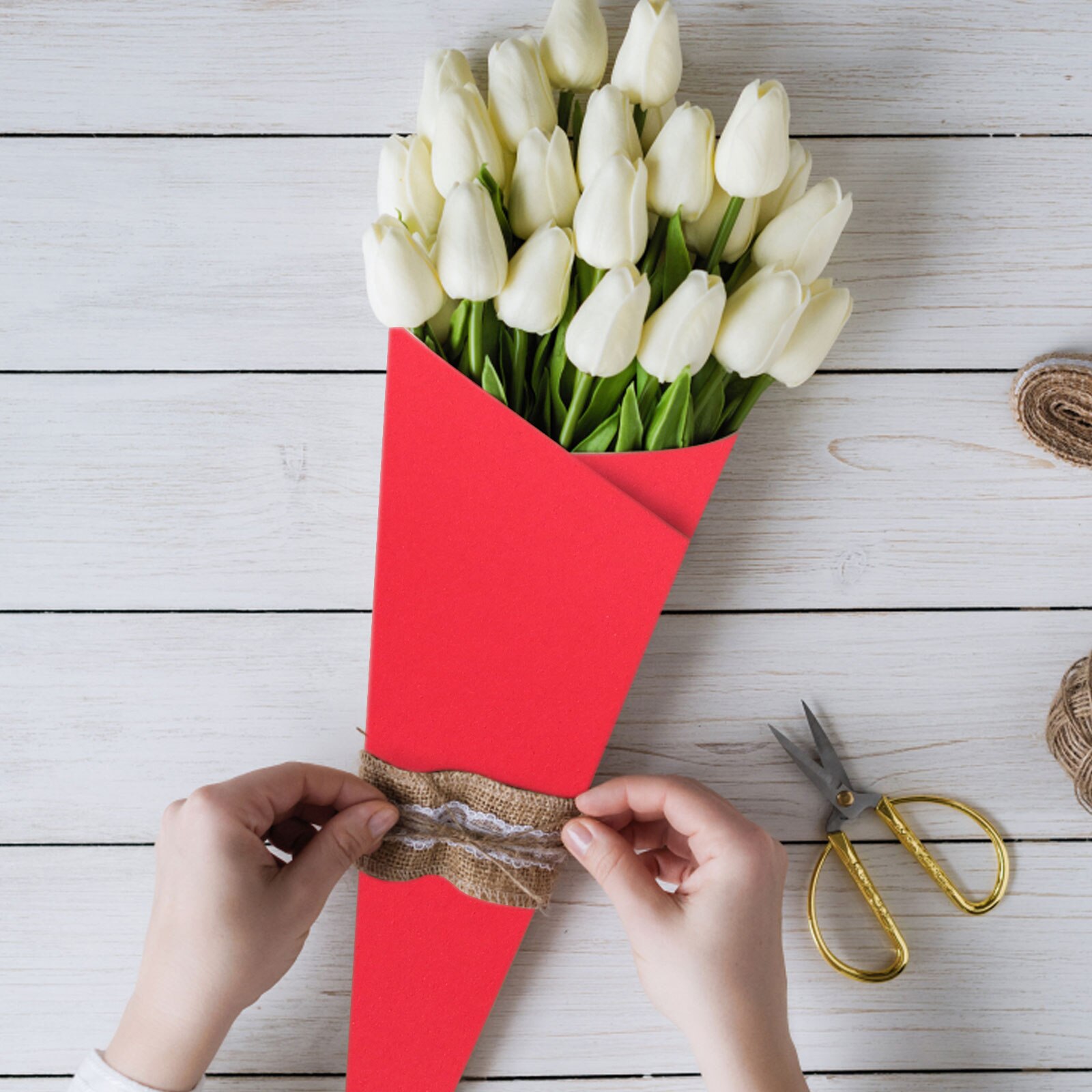 1 Roll Eenvoudige Pakket Kraftpapier Boeket Verpakking Kraftpapier Decor (Rood)