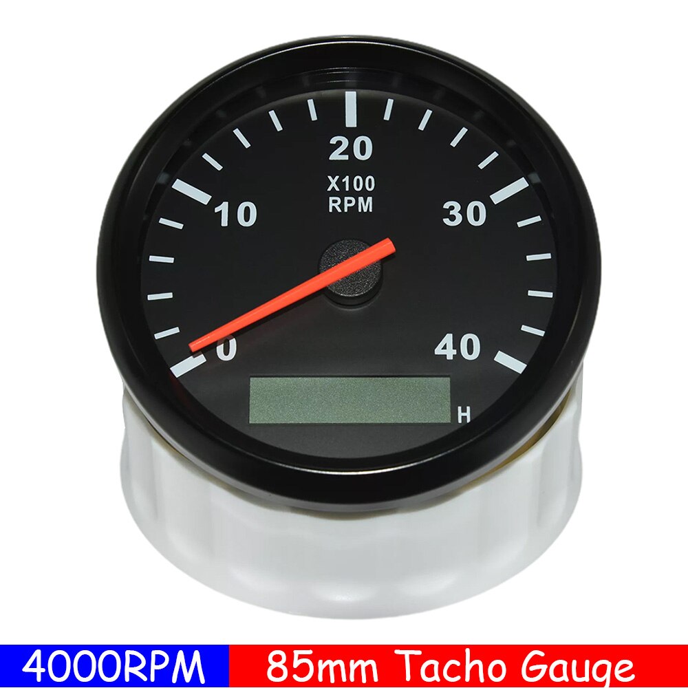 85mm Car Boat Tacho Sensor Marine Tacho Meter with LCD Hourmeter 3000 4000 6000 8000 RPM Boat Tachometer 12V/24V Red Backlight: 4KRPM BB