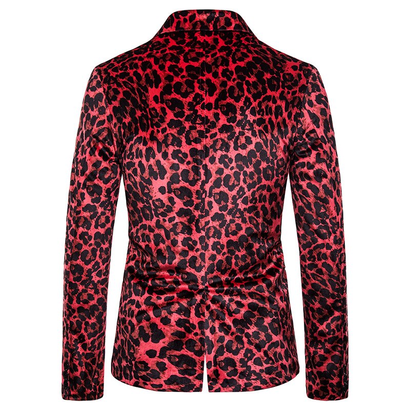 Men's Red Leopard Print Suit Blazer Jacket One Button Notched Lapel Dress Blazer Men Wedding Party Stage Singer Show Costumes