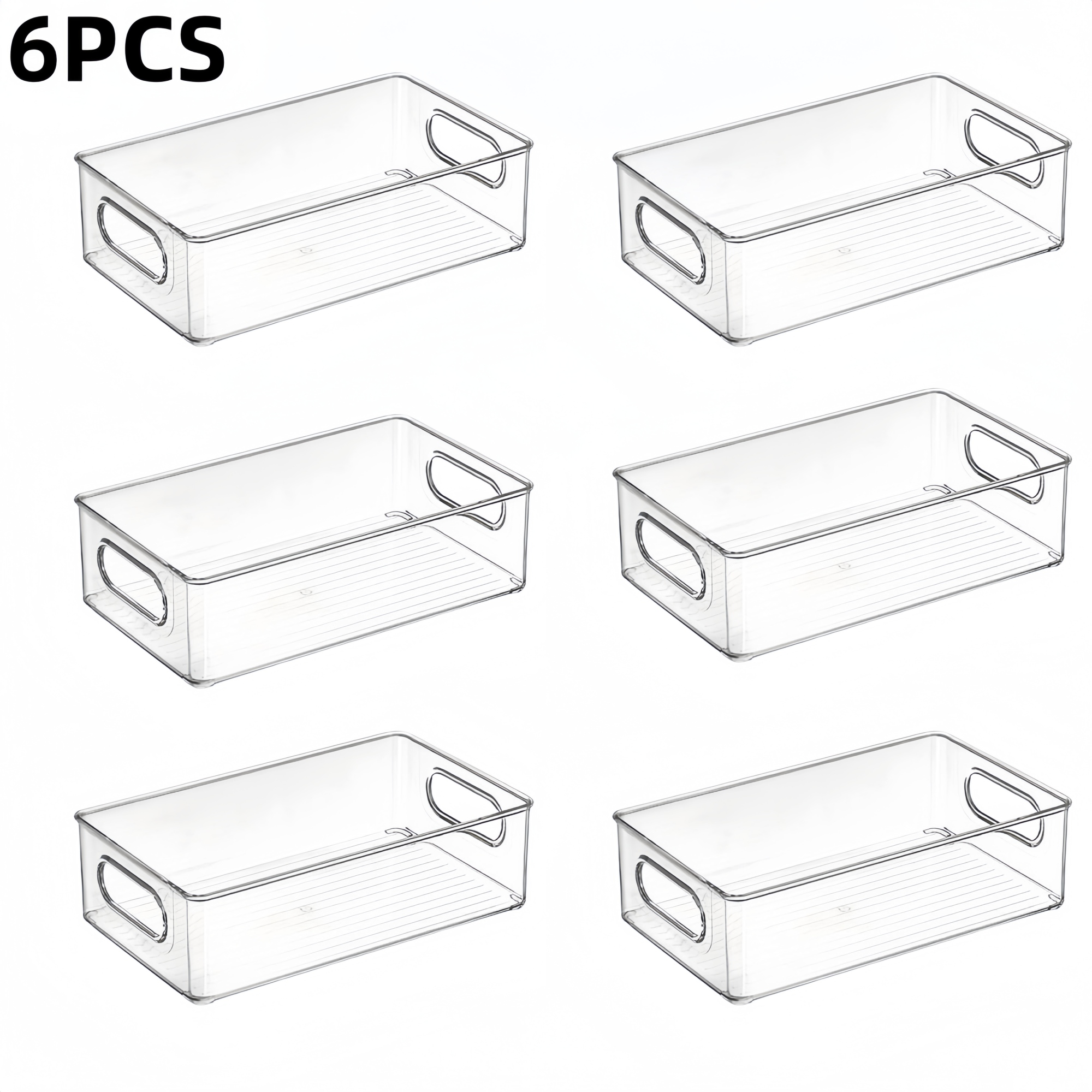 6 stk. køleskabsorganiseringskasser, multifunktionel stabelbar køleskabsopbevaringsboks til mad, med håndtag, til opbevaring af mad og drikkevarer i køkkenet: Klar