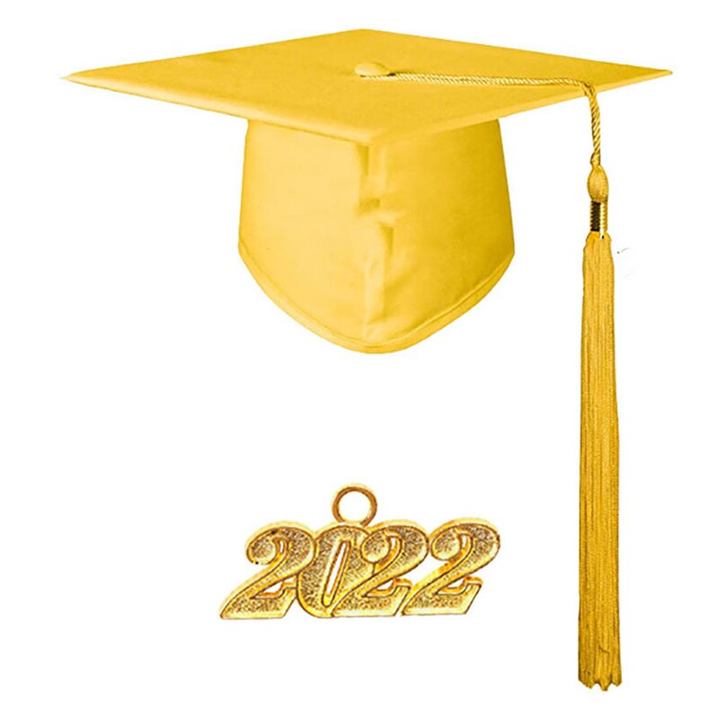2022 Adult Bachelor Graduation Cap Unisex Decorative Polyester Adult Graduation Tassel Cap for Bachelor: yellow