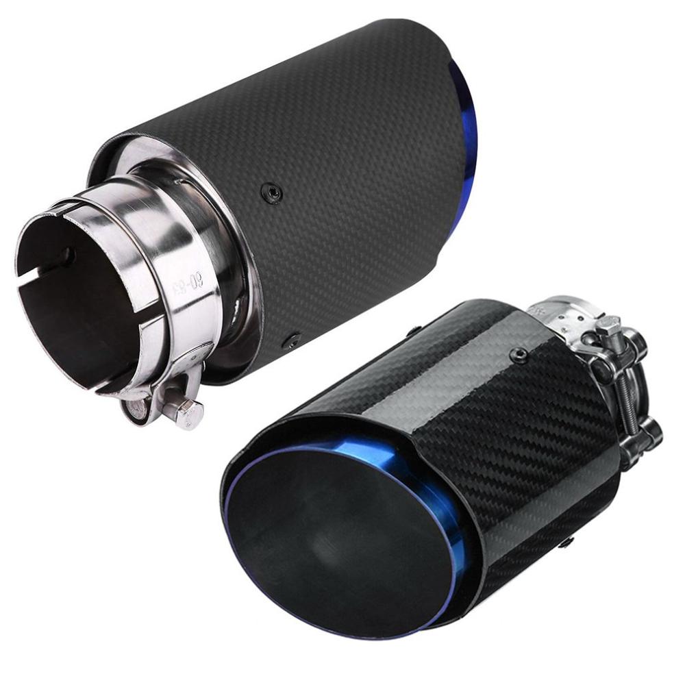 Carbon Fiber Staart Keel Blauw Straight Edge 63-89Mm Enkele Koolstofvezel Auto Uitlaatpijp Uitlaat End tip Uitlaat