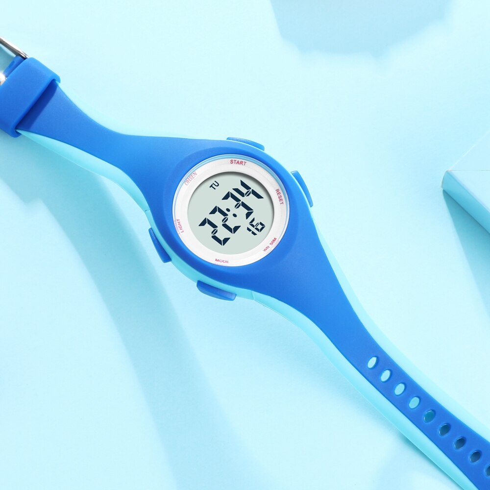 OHSEN – montre-bracelet numérique étanche pour enfants, montre-bracelet en Silicone vert, Camouflage, Sport, pour garçons: sky blue