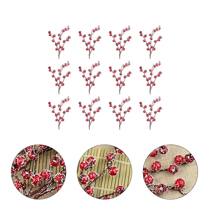 1 Set 12 Stuks Gesimuleerde Kerst Crabapple Decoraties Nep Re Berry (Wit Rood)