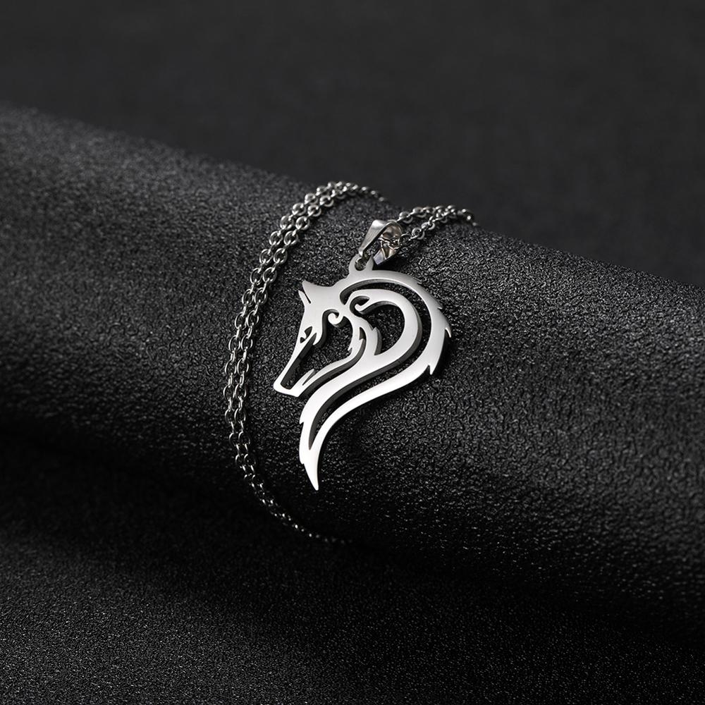 Skyrim Amulet Wolf Animal Necklaces Stainless Steel Cutout Wolves Pendant Chain Necklace Women Mujer Jewelry