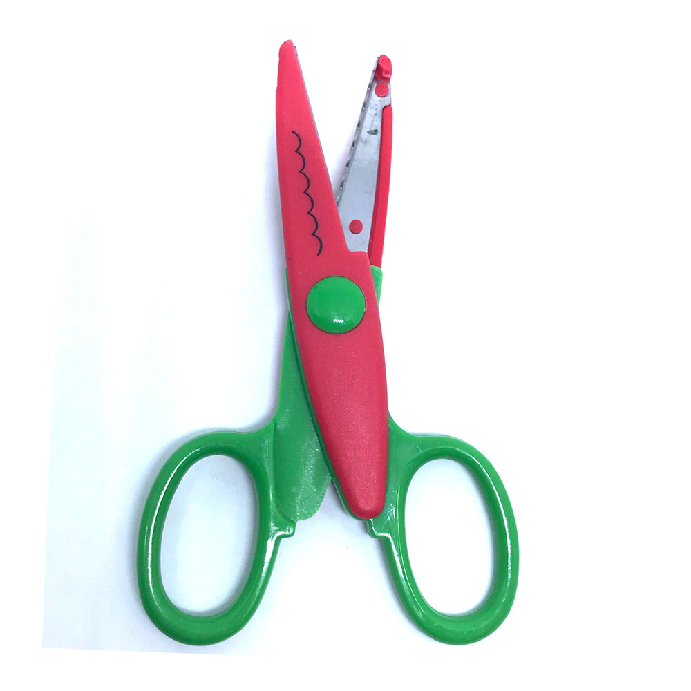Tijeras de encaje de Metal y plástico para Scrapbooking, tijeras de colores para fotos, decoración de diario de encaje de papel con 5 Patrones, 1 Uds.: 1