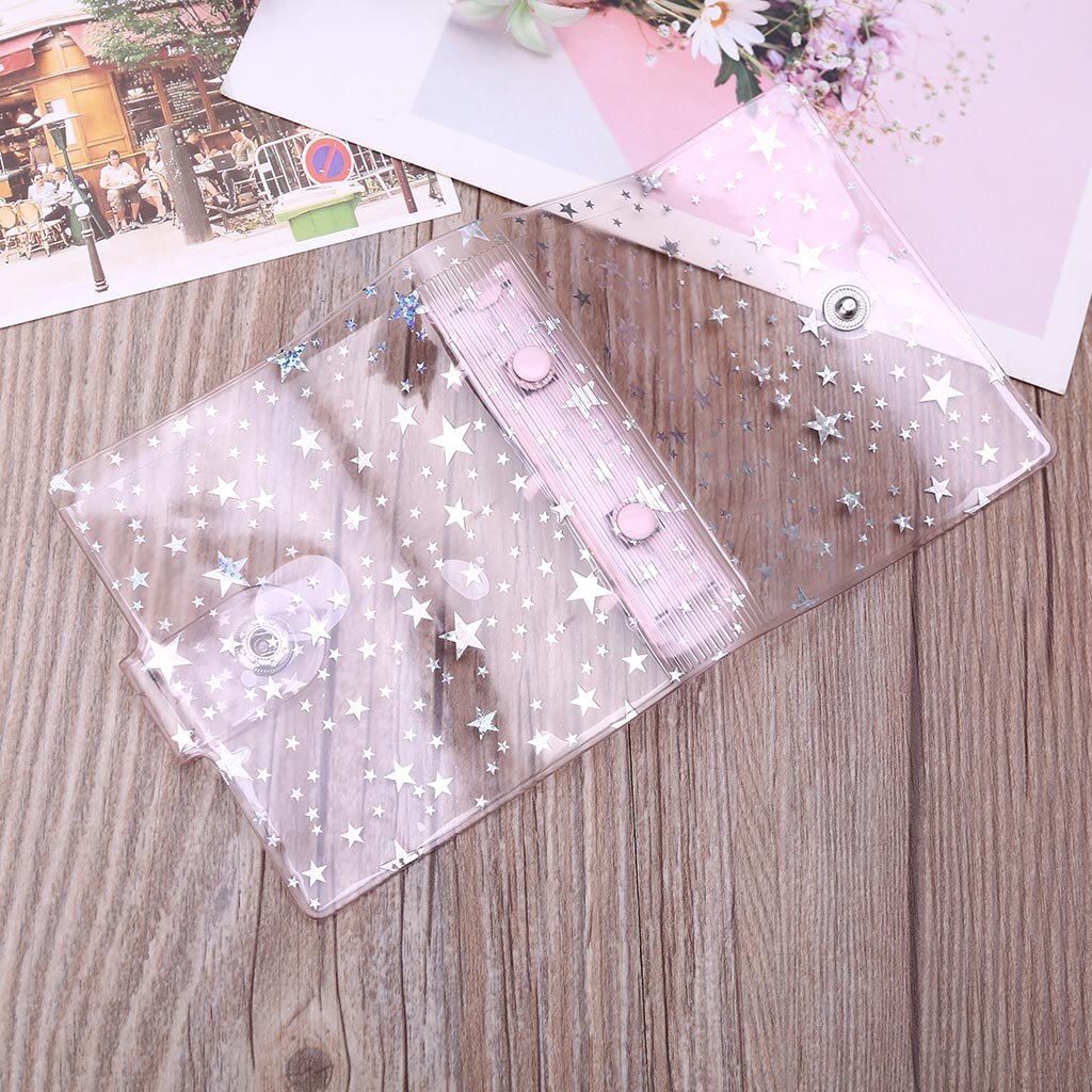 Transparent Star 3 Holes Mini PVC Loose Leaf Binder Notebook Notepad Sheet Shell File Folder Cover
