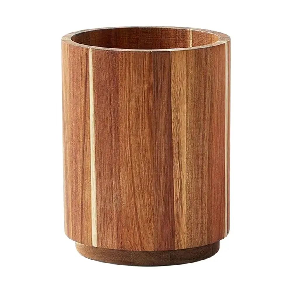Porta utensilios de cocina de madera 360 ° Perchero giratorio para cubiertos, organizador de horquillas grande con fondo antideslizante de 16,5 cm