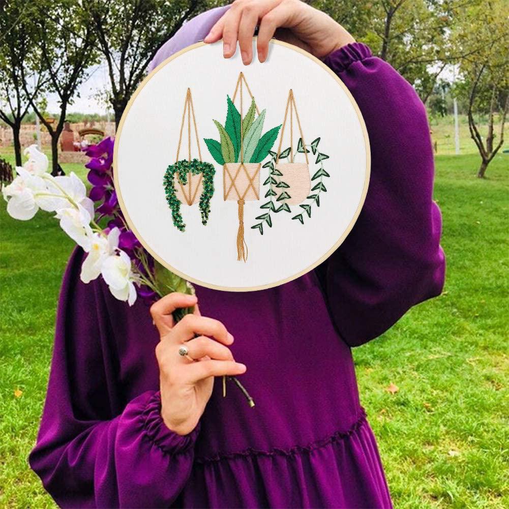 Kit de Inicio de bordado estampado DIY con flores, estampado de plantas, bordado de Color de la tela herramientas de hilos Kit