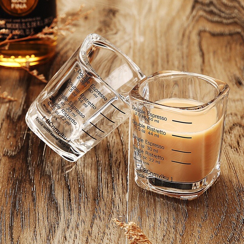Square Espresso Shot Glasses 2 oz 60m Transparent Thickened Double Wall Ounce Cup 60ml Measuring Scales Coffee Cup