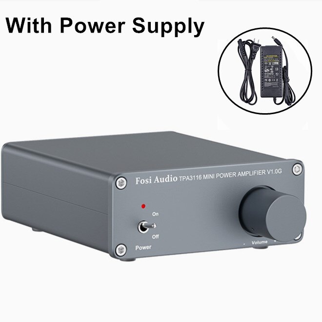 Fosi Audio 2 Channel TPA3116D2 Stereo Audio Class D Amplifier 50W X 2 - V1.0 Power Amplifier For Home Passive Speakers: Silver With Power