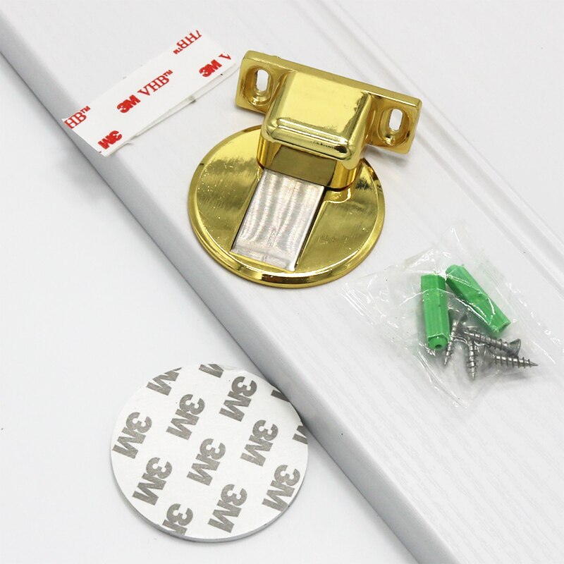 Magnetic Door Stops 304 Stainless Steel Magnet Door Stopper Holder Hidden Catch Floor Doorstop Toilet Furniture Hardware: Brushed gold