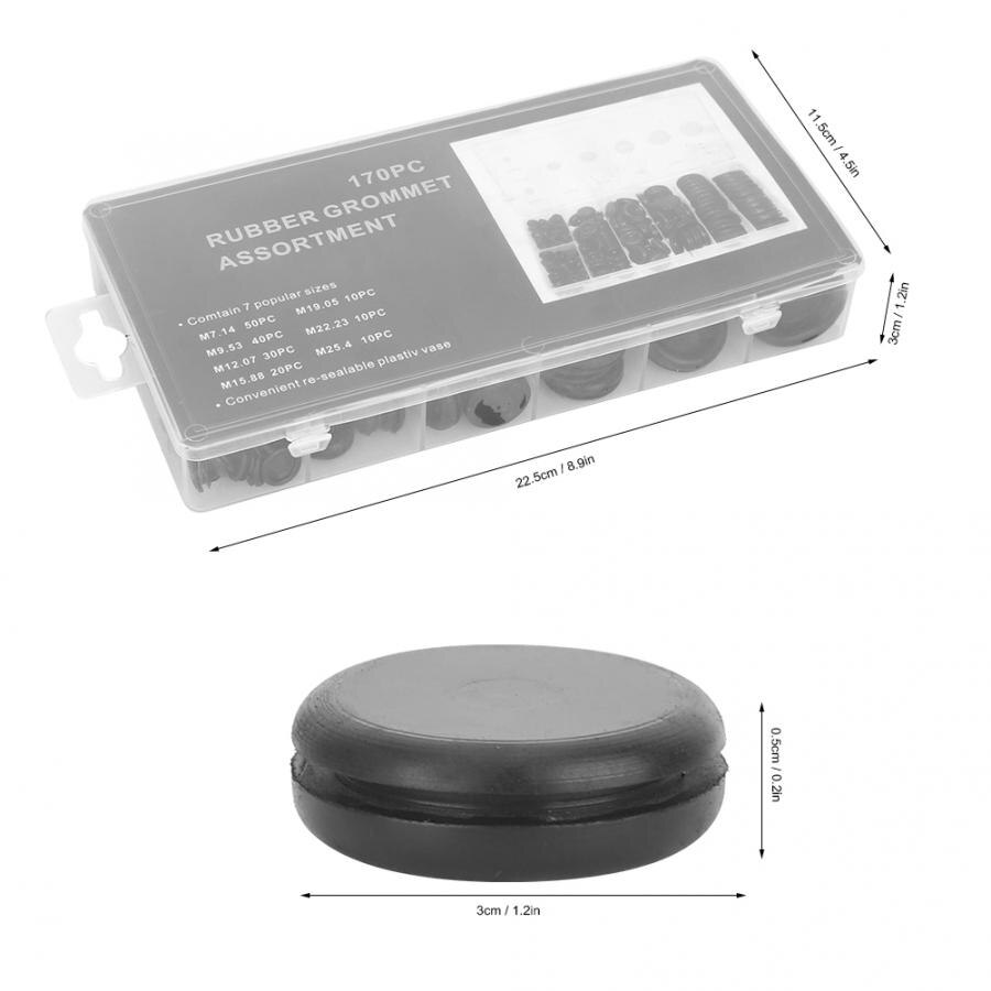 170pcs Black Closed Seal Ring Electrical Wiring Cable Gasket Kit Rubber Grommet Set with Plastic Box rubber